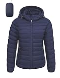 LZACTOIN-X Womens Puffer Jackets Packable Down Jacket Ultralight Bubble Outwear Water-Resistant Winter Thicken Coat Keep Warm Quilted Insulated Thermal for Work Casual Travel Navy Small