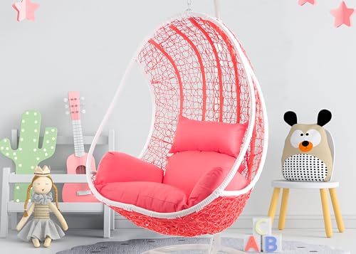 Poltrona Sospesa Kideo Palmanova Bianca – Set Completo Con Struttura, Cestino In Rattan Sintetico E Cuscino – Portata 120 Kg