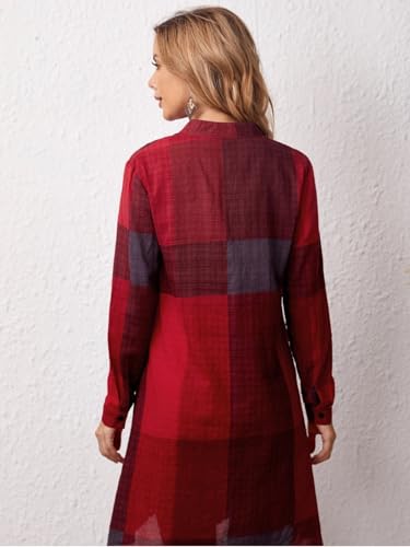 Leriya Fashion Western Dress || Rayon Color Block Half Button Front Dress For Women || Long Cuff Sleeve & Stand Collared Neck Tunic Dress || Office || Summer Dresses For Women. (Xxx-Large, Red)