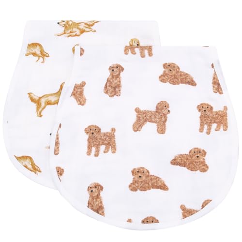 Image of LifeTree Muslin Baby Burp Cloths - 2 Pack 70% Viscose from Bamboo and 30% Cotton Large 22'' by 10'' Absorbent Milk Spit Up Rags - Burping Cloths for Newborn, Girls Boys, GoldenRetriever & PoodleDog