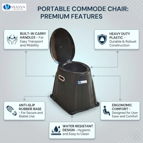 Image of Veayva Plastic Heavy Duty Portable Indian Toilet To Western Convertor | Toilet Stool | Black Colour Commode Chair