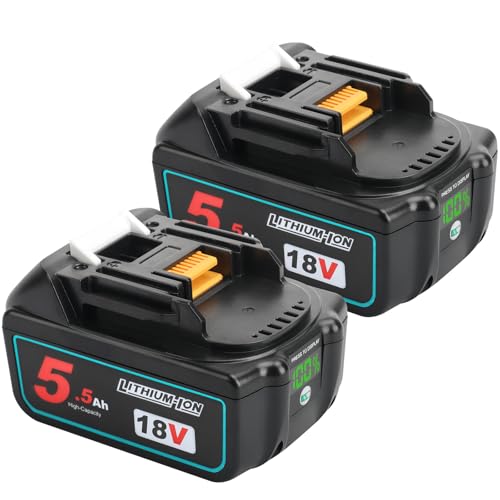 2 x Batterie di Ricambio BL1850B 18V 5,5Ah per Makita 18V Batteria compatibili con BL1830 BL1840 BL1850 BL1860 batteria agli ioni di litio con indicatore LED della percentuale di carica residua