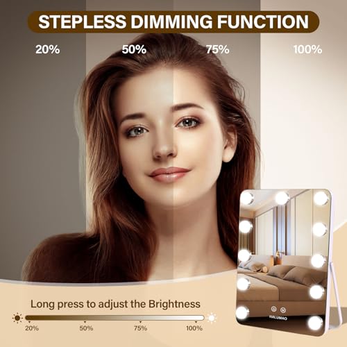 Espejo de maquillaje rectangular halumao con luces recargable miniatura 4