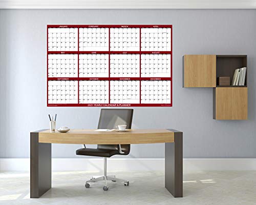 32" X 48" Swiftglimpse 2023 Wall Calendar Erasable Jumbo Xl Wet & Dry Erase Laminated 12 Month Annual Yearly Wall Planner, Reversible, Horizontal/Vertical, Maroon #TOP3