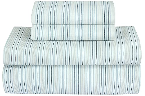Royale Linens 300 Thread Count 100% Cotton Printed Sheet Set, Bed Sheet Set - 1 Fitted Sheet,1 Flat Sheet, 1 Pillow case - Wrinkle & Fade Resistant Luxury Sheet Set (Twin, Multi-Sripes)