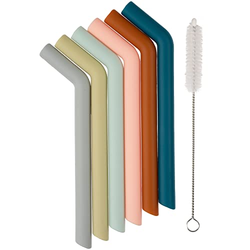 Image of Simka Rose Silicone Straws for Kids & Toddlers - 5-Inch, Multicolor, 6-Pack - Short Silicone Reusable Baby & Toddler Straws with Cleaning Brush, BPA-Free