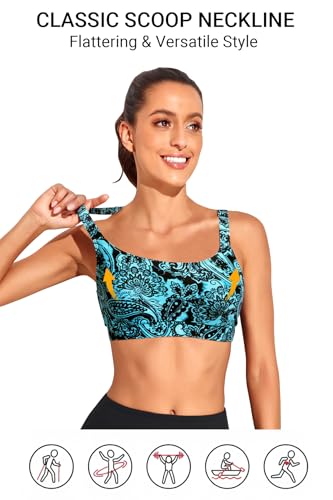 Image of Tempt Me Women Sports Bra Swim Crop Tops Only | Scoop neck, Bathing suits top, Removable cups, Adjustable straps