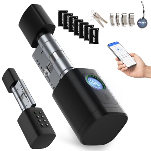 A-Link Smart Lock 5-in-1 Keyless Entry | TTLock Bluetooth App 2 Mechanical Keys 7 IC Cards NFC Adjustable Cylinder Black
