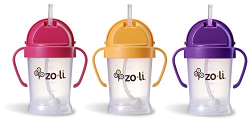 ZoLi Baby BOT 6 Ounce Straw Sippy Cup 3 Count, Pink/Orange/Purple