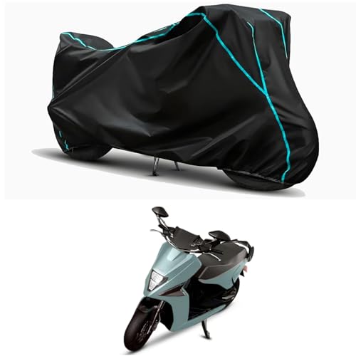 Image of Waterproof Bike Body Cover Compatible for | Simple Energy One STD | Taffeta Fabric, Sky Piping Design, Bottom Elastic Fit | Dustproof, Sun UV & Rain Protection for All Weather.