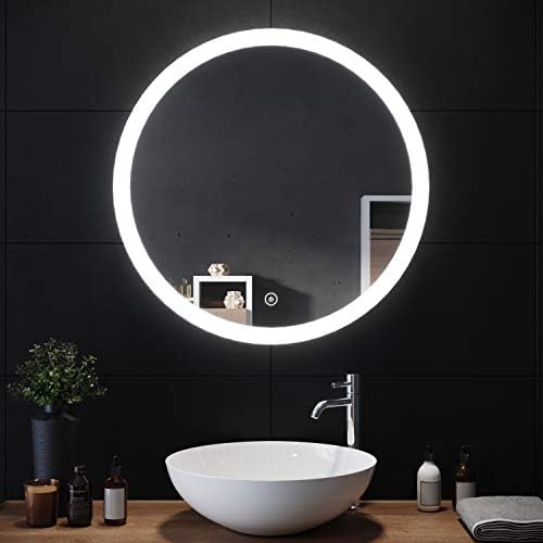 ELEGANT 600x600mm Round Illuminated LED Light Bathroom Mirror Makeup Mirror with Sensor Touch Control,Dustproof &Anti-fog,Cool White Light