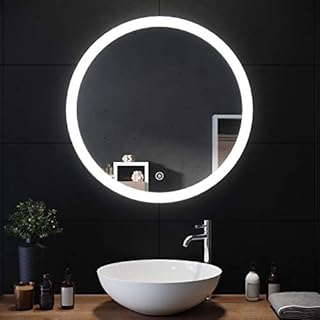 ELEGANT 600x600mm Round Illuminated LED Light Bathroom Mirror Makeup Mirror with Sensor Touch Control,Dustproof &Anti-fog,Cool White Light
