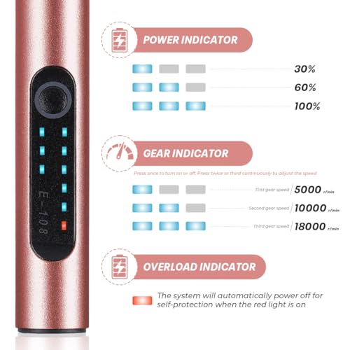Image of Serplex Electric Engraving Pen with 37 Bits 4.2V USB Rechargeable Cordless Engraving Machine with 3-Speed 5000-18000 RPM Portable DIY Rotary Engraver for Jewelry Wood Glass Stone Crafts-Rose