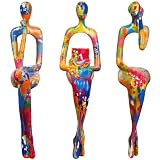 Ecacon 3Pcs Graffiti Thinker Statue Accents Reading Women Sculptures, Modern Aesthetic Figurine Decoration, Abstract Art Ornament,Suitable for Home Living Room Office Shelf Table Desk Bookshelf Décor