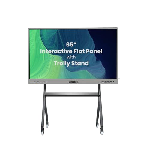 Image of Cornea 65 Inches 4K UHD Touch Screen LED TV UltraTouch Display Interactive Flat Panel with Monitor(3840 x 2160 Pixels)Android13 With Display Stand Heavy Duty Adjustment Floor TV Trolley with Brackets.