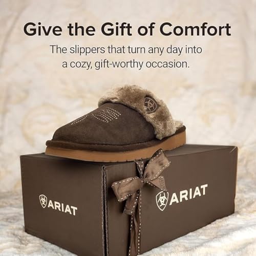Image of ARIAT Women's Jackie Square Toe Warm Soft Genuine Suede Leather Indoor Outdoor Slippers with Plush Collar