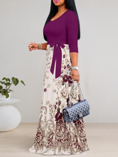 Image of PinkPatty Women's Plus Size V Neck 3 /4 Sleeve Boho Maxi Dress with Pockets
