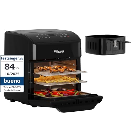 Tristar Mini horno y freidora de aire caliente, freidora de aire 2 en 1, sin BPA, 12 L, 12 programas, ventana de visualización, 1800 W, FR-9065