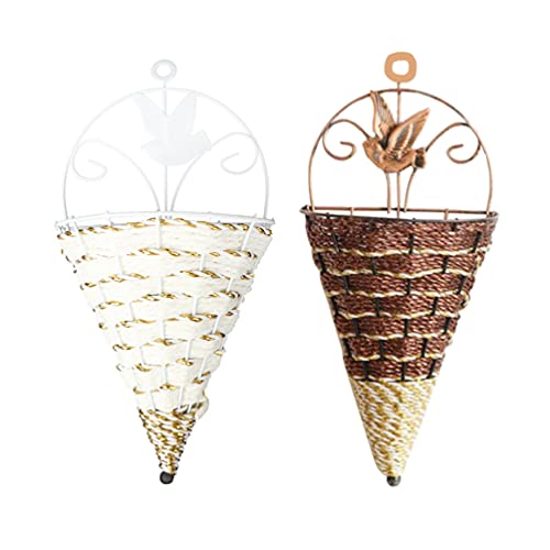 Valiclud 2Pcs Wall Fence Hanging Planter Retro Farmhouse Plant Flower Pot Cone Rustic Rattan Hanging Basket Flower Bird Basket Wall Plant Holder Home Living Room Decoration #TOP23