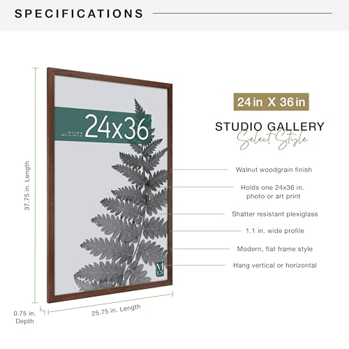 MCS Studio Gallery 24x36 Poster Frame Walnut Woodgrain, Vertical & Horizontal Wall Hanging Large Picture Frame for Photos, Posters & Art Prints (1-Pack)