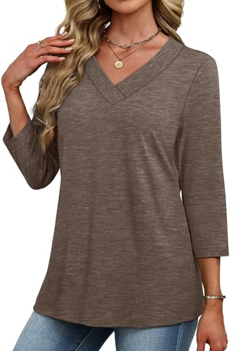 Image of XIEERDUO 3 /4 Length Sleeve Womens Tops V Neck T Shirts Summer Clothes Basic Blouses Dressy Casual 2026 Spring Outfits