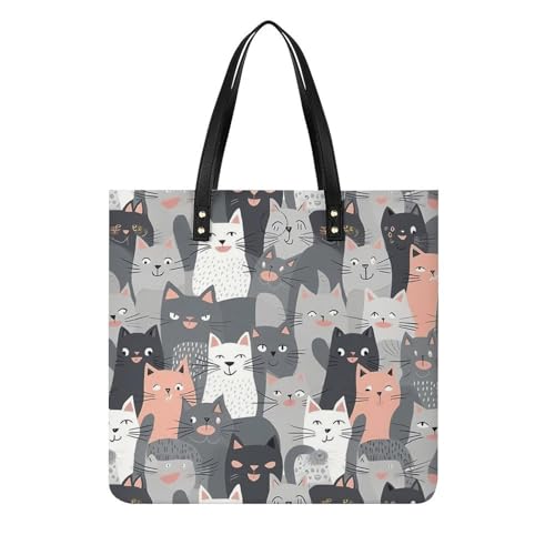 Sac à main chat gris imperméable blanc : grand sac fourre-tout 39x39cm anti-pluie