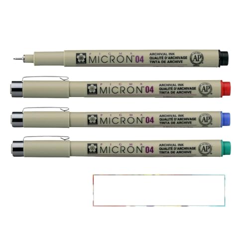 PIGMA MICRON Sakura 04. Zestaw 4 kolorów, czerwony, zielony, niebieski, czarny