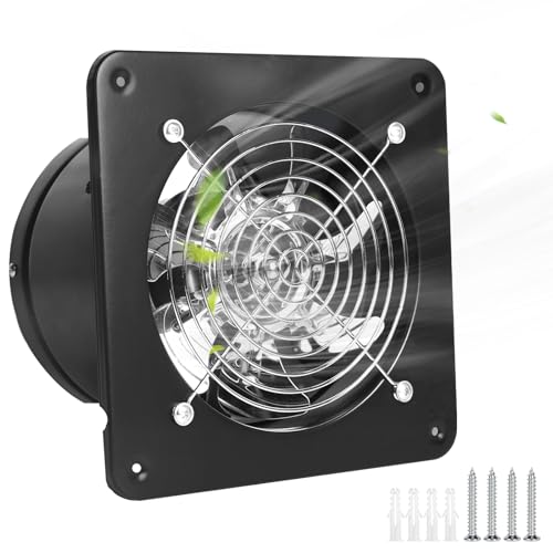 DBREAKS Ventilador extractor de aire de 200 mm, silencioso, 80 W, ventilador de pared industrial, 1250 m³, para cocina, baño, garaje, cocina (negro)