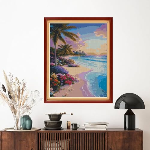 Image of MYBISYMQQ Ocean Waves Cross Stitch Kits for Adults,11CT Stamped Cross Stitch Kits for Beginner,DIY Needlepoint Embroidery Patterns Kits Embroidery Patterns for Home Wall Decor 15.7 x 11.8 inches