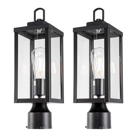 GRUENLICH Outdoor Post Lighting Fixture Pole Lantern, E26 Medium Base Max 60W, Metal Housing Plus Glass, Matte Black Finish, Bulb Not Included, 2 Pack Cover
