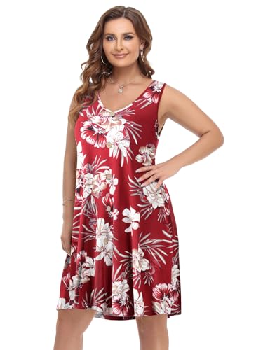 Image of BELAROI Summer Dresses for Women Beach Tshirt Sundress V Neck Casual Swing Tank Dress Swimsuit Cover Ups Pockets