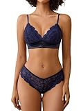 Avidlove - Conjunto de lencería sexy para mujer, conjunto de brasier y bragas de encaje de 2 piezas, Azul marino, M