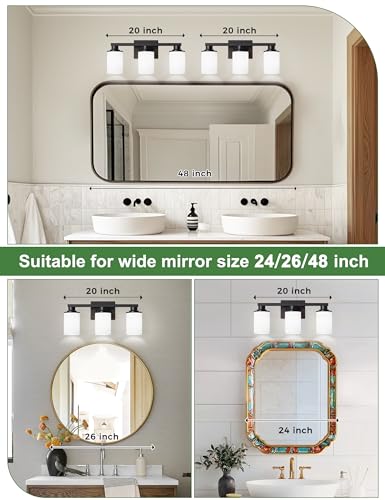Image of DORESshop 20 Inch Bathroom Light Fixtures, 3-Light Black Bathroom Lighting Fixtures Over Mirror with Milk Glass Shade, Modern Vanity Lights for Hallway Bedroom, ETL Listed