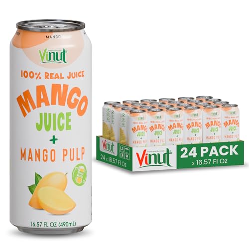 Image of Vinut 100% Mango Juice with Pulp (16.57 fl oz, Pack of 24), No Sugar Added, All Nature Mango Juice, Not From Concentrate, Gluten Free, GMO-Free, High Calcium, Iron
