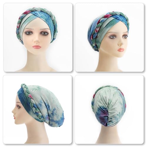 Image of DRESHOW African Women Turban Caps Beanie Twist Headscarf Pre-Tied Twisted Braid Headwraps for Women Chemo Cancer Cap