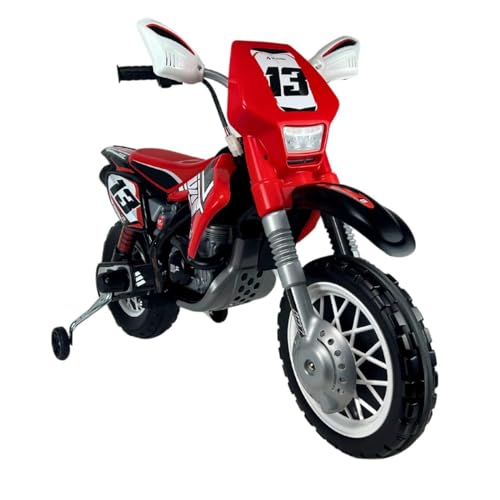 INJUSA - Moto Eléctrica Cross Thunder MAX VX para Niños 3-6 Años | Batería 12V | con Acelerador en Puño | Ruedas de Apoyo | Bandas de Goma en Las Ruedas | Freno Eléctrico | 6 Km/h | Color Rojo (6813)