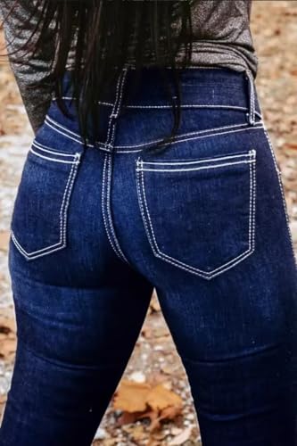 Huang's Women's Trendy Boot Cut Stretch Flare Jeans Skinny Denim Trousers2