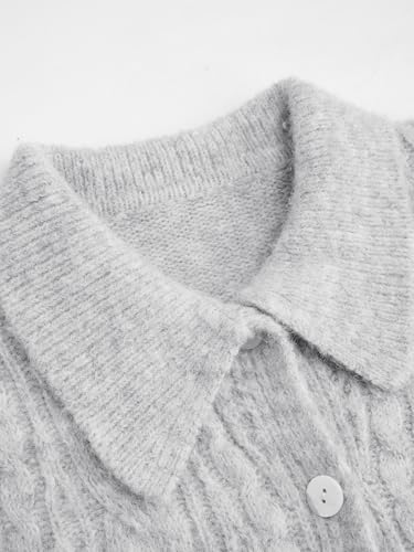 Image of CIDER Cardigan Sweater for Women Collared Button Down Chunky Wool-Blend Crop Cute Knitted Tops