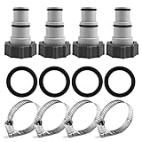 Kit de adaptadores de bomba de piscina a filtro: incluye 4 conectores de manguera de bomba de piscina, 4 bucles de goma, 4 abrazaderas de manguera, para manguera de cuello roscado de 1.5 a 1.25 pulgadas