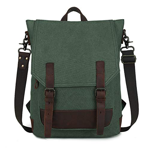 Preisvergleich Produktbild WindTook Canvas Rucksack Schultertasche Daypack Umhängetasche Messenger Bag Handtasche für Uni Alltag Job 14 Zoll Multifunktional Retro, Grün, 28 x 11 x 40 cm
