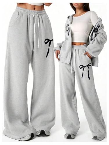 Verdusa Girl's Bowknot Baggy Sweatpants Lightweight Straight Leg Athletic Pants with Pockets3