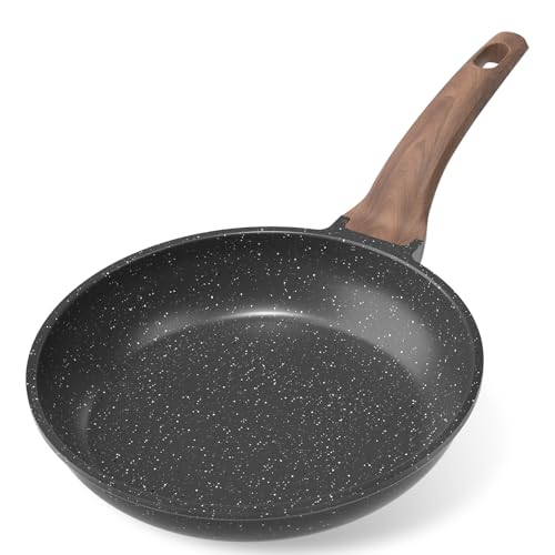 YASHE Bratpfanne mit Antihaftbeschichtung, 24 cm, Pfanne mit Granitbeschichtung für Eier, Pfannkuchen und Speck, induktionsgeeignet, leicht zu reinigen, PFOA-frei, mit hitzebeständigem Griff