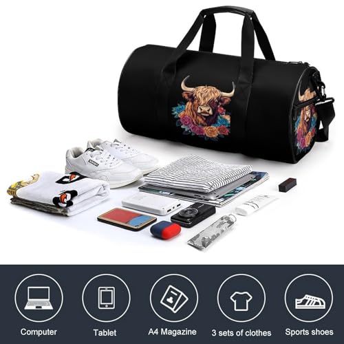 Highland Cow Sports Gym Bag Travel Duffel Workout Bag with Adjustable Strap3