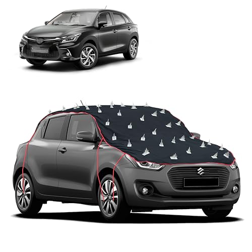 Image of Dog Protection Spike Car Cover for Toyota Glanza Bonnet to Roof Easy Installation with 4 Elastic Hook Strap | Anti-Scratch Soft Cotton Inner | Complete Protection from Street Dogs & Monkeys
