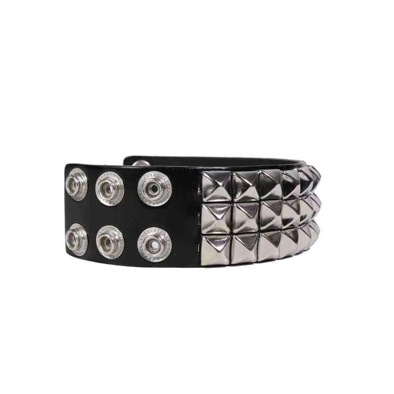 Genuine Leather Bracelet Cuff with Spikes studded Rivets - Adjustable Metal Wristband for Men Women, 80s Goth Rock Accessories3