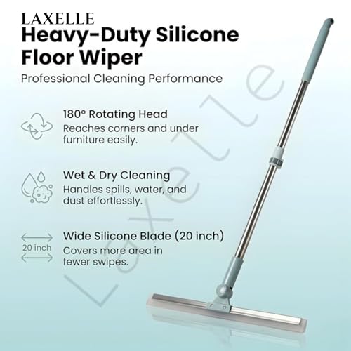 Image of LAXELLE Heavy Duty Bathroom Wiper with 180-Degree Swivel Head | Multifunctional Magic Broom Floor Wiper | 50-Inch Rotating Floor Squeegee with Long Handle Adjustable 4