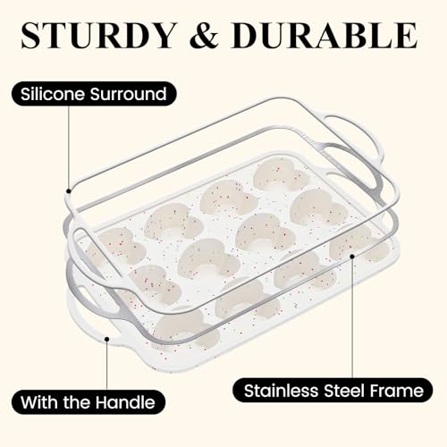 FUNBAKY Silicone Heart Shaped Muffin Pan with Metal Reinforced Frame, 12-Cavity Nonstick Silicone Muffin Pans for baking Muffins, Cupcakes, Bread, Chocolate Muffin and Tartlets-1Pcs