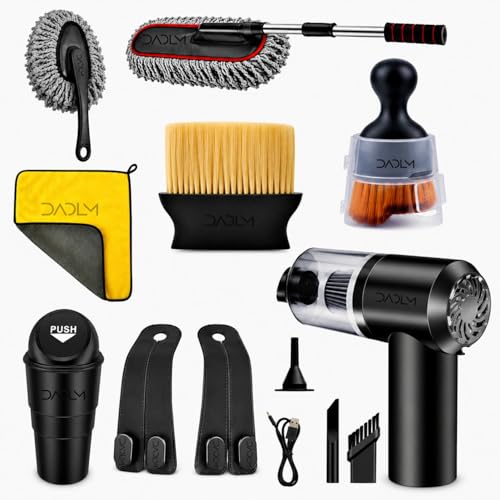 Image of DADLM 9 PCS - Microfiber Car Duster Kit|Interior & Exterior Car Cleaning Detailing Tools|Scratch & Lint Free Microfiber Cloth,Car DustBin|Car Seat Headrest Double Hooks|Extendable Long Handle Duster