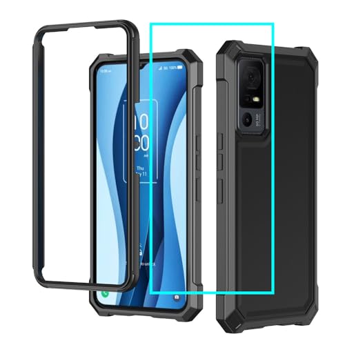 for TCL 40 XE 5G Case/TCL 40 X 5G Case with Screen Protector,TCL 40 XE 5G Phone Case Frosted PC Back Soft Silicone Military Grade Full Body Protection Phone Case for TCL 40X 5G/TCL 40XE(Black)
