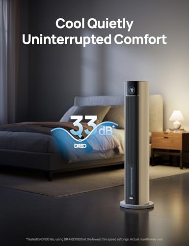 Image of DREO Evaporative Air Swamp Cooler, 43 inch Cooling Fans that Blow Cold Air | 2026 Upgraded 80 Oscillating Floor Fan for Bedroom, Easy Cleaning, APP Control, Ice Pack, 4 Speeds 4 Modes, 12H Timer, White